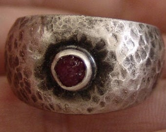 Handmade Ruby Ring, Solid Sterling Silver Band, Minimalist Design