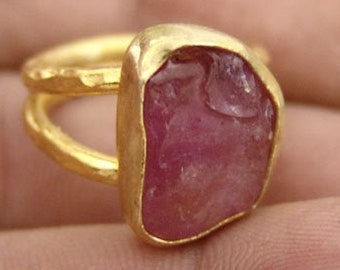 Bague rubis faite main : argent sterling 925 carats, or vermeil 24 carats