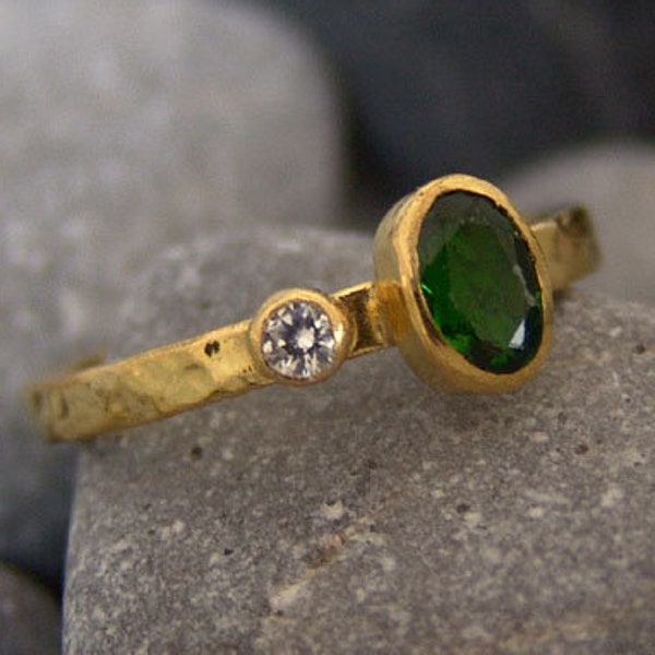 Emerald Ring Solid Silver  925K Sterling Silver  24K Gold Vermeil  Dainty Ring  Authentic Ring  Hammered Ring Roman Art Greek Rings