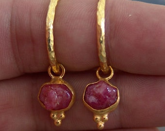 Ruby Earrings Solid Sterling  925K Sterling Silver  Handmade Ruby Earrings Gold Over  Minimalist Earring  Dangle Earrings Pink Ruby