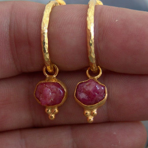 Ruby Earrings Solid Sterling  925K Sterling Silver  Handmade Ruby Earrings Gold Over  Minimalist Earring  Dangle Earrings Pink Ruby