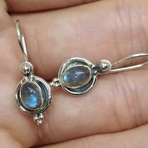 Labradorit Sterling Silver Dinglaörhängen, Rund Ädelsten