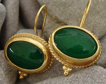 Jade Silver Earrings Silver Sterling Dangle Earrings 24k Gold Over Green Stone Earrings Birthstone Dainty Gift