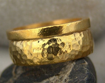 Anillo de plata de ley martillada, bañado en oro de 24k, 8 mm
