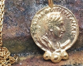 Sterling Silver Ancient Commander Coin Necklace, 24k Gold Vermeil