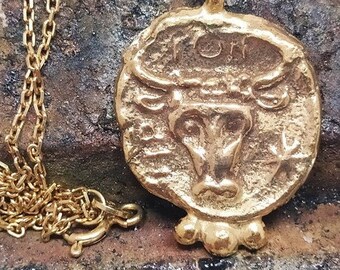 Bison Head Signet Necklace, 24k Gold Over Sterling Silver