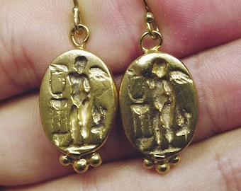 Gold Over Sterling Silver Roman Coin Dangle Earrings