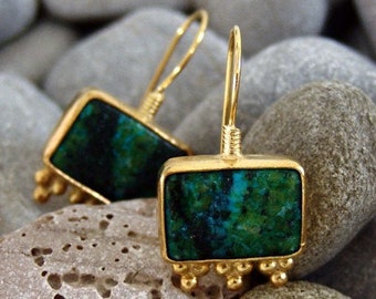 Fabulous Malachite 925 Sterling Silver  Earrings Set  Gold Over Set  Mothers Day  Silver Earrings Malachite Earrings Green Stone Earrings