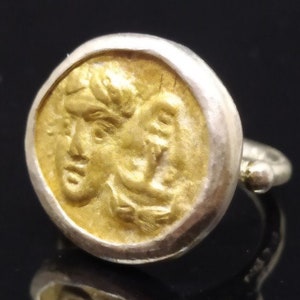 Signet Ring Roman Coin Sterling Silver Ring 24k Gold Over Coin Ring  Gold Vermeil   Gold Overlay Ring Ancient Greek Coin Ring  Signet Ring