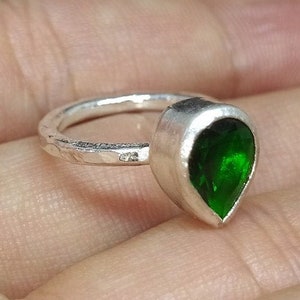 Emerald Ring Solid Silver  925K Sterling Silver  24K Gold Vermeil  Dainty Ring  Authentic Ring  Hammered Ring Roman Art Greek Rings
