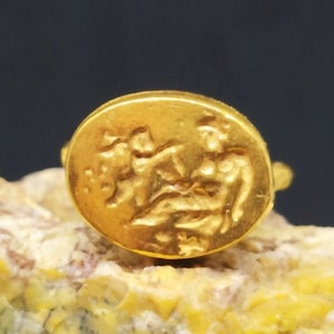 Signet Ring Roman Coin Sterling Silver Ring 24k Gold Over Coin Ring  Gold Vermeil   Gold Overlay Ring Ancient Greek Coin Ring  Signet Ring
