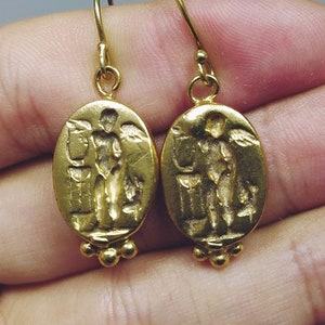 Roman Coin Earrings Silver  925K Sterling Silver  Gold Over Dangle Earrings  Ancient Roman Coin  Earrings Roman Coin Human Signet Earrings