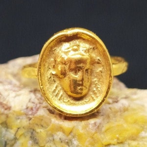 Medusa Signet Ring Roman Coin Sterling Silver Ring 24k Gold Over Coin Ring  Gold Vermeil  Gold Ring Ancient Greek Coin Ring  Signet Ring