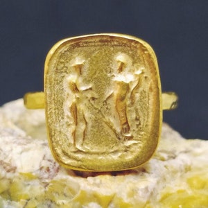Signet Ring Roman Coin Sterling Silver Ring 24k Gold Over Coin Ring  Gold Vermeil   Gold Overlay Ring Ancient Greek Coin Ring  Signet Ring