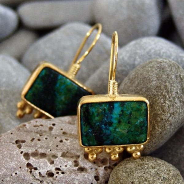 Malachite Earrings, 24k Gold Over Sterling Silver Set
