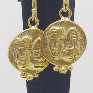 Ancient Greek Roman Art Earrings Roman Coin Silver  925K Sterling Silver  Gold Over Dangle Earrings Roman Coin Earrings