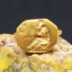 Signet Ring Roman Coin Sterling Silver Ring 24k Gold Over Coin Ring  Gold Vermeil   Gold Overlay Ring Ancient Greek Coin Ring  Signet Ring