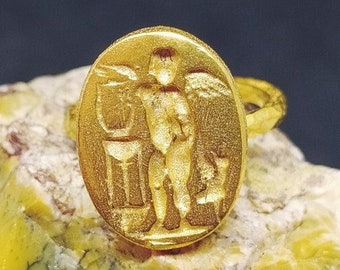 Greek God of Carnal Love Eros Signet Ring Roman Coin Cupid Silver Ring