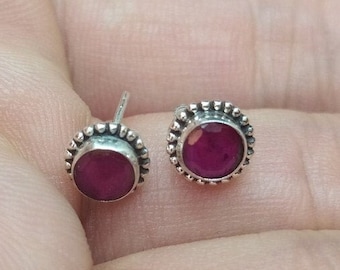 Ruby Stud Earrings, 24K Gold over Sterling Silver, July Birthstone
