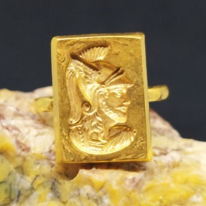Signet Ring Roman Coin Sterling Silver Ring 24k Gold Over Coin Ring  Gold Vermeil   Gold Overlay Ring Ancient Greek Coin Ring  Signet Ring