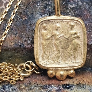 Roman Art Ancient Greek Three women Figured Signet Necklace Silver Necklace  Silver Jewely  Dainty Gift  Artisan Necklace