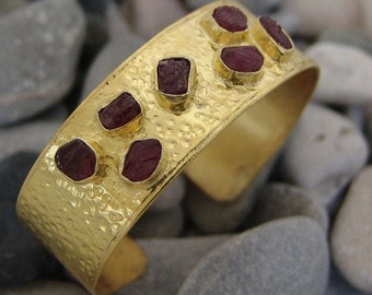Ruby Bangle Bracelet, 24k Gold Over Sterling Silver Cuff