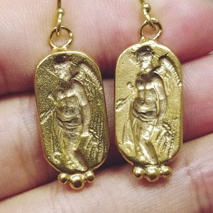 Ancient Greek Angel Earrings Roman Coin Silver  925K Sterling Silver  Gold Over Dangle Earrings Roman Coin Earrings