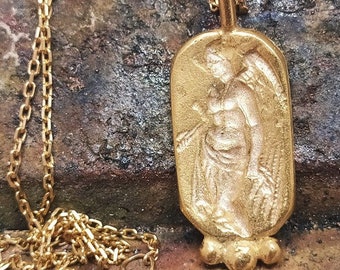 Angel Figured Signet Necklace Hammered Silver Necklace  Silver Jewely  Dainty Gift  Ancient Necklace Mothers Gift Artisan Necklace