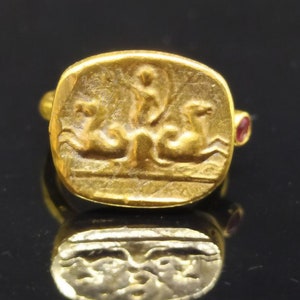Pegasus Signet Ring Roman Sterling Silver Ring 24k Gold Over Coin Ring  Gold Vermeil  Overlay Ring Ancient Greek Coin Ring  Signet Ring