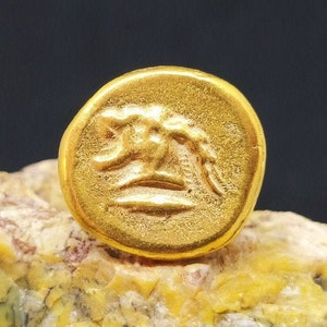 Signet Ring Roman Coin Sterling Silver Ring 24k Gold Over Coin Ring  Gold Vermeil   Gold Overlay Ring Ancient Greek Coin Ring  Signet Ring