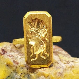 Signet Ring Roman Coin Sterling Silver Ring 24k Gold Over Coin Ring  Gold Vermeil   Gold Overlay Ring Ancient Greek Coin Ring  Signet Ring