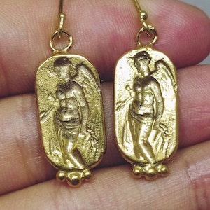 Ancient Greek Angel Women Earring Roman Coin Earrings Silver  925K Sterling Silver  Gold Over Dangle Earrings Roman Coin Earrings