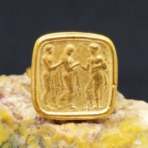 Signet Ring Roman Coin Sterling Silver Ring 24k Gold Over Coin Ring  Gold Vermeil   Gold Overlay Ring Ancient Greek Coin Ring  Signet Ring