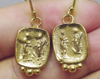 Gold Over Sterling Silver Ancient Roman Coin Dangle Earrings