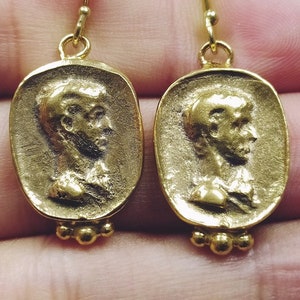 Ancient Prince of roman empire Earrings Roman Coin Silver  925K Sterling Silver  Gold Over Dangle Earrings Roman Coin Earrings