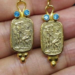Roman Coin Earrings Silver  925K Sterling Silver  Gold Over Dangle Earrings  Ancient Roman Coin  Earrings Roman Coin Human Signet Earrings