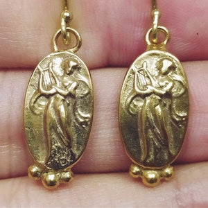 Ancient cupid eros Earrings Roman Coin Silver  925K Sterling Silver  Gold Over Dangle Earrings Roman Coin Earrings