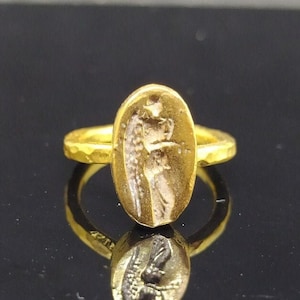 Signet Ring Roman Coin Sterling Silver Ring 24k Gold Over Coin Ring  Gold Vermeil   Gold Overlay Ring Ancient Greek Coin Ring  Signet Ring