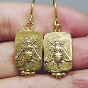 Bee Earring Roman Coin Earrings Silver  925K Sterling Silver  Gold Over Dangle Earrings  Ancient Roman Coin  Roman Coin Zeus Earrings
