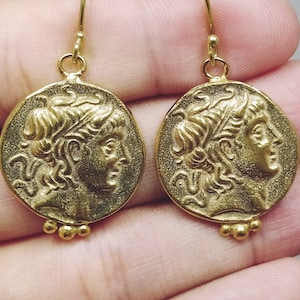 Ancient Prince of roman empire Earrings Roman Coin Silver  925K Sterling Silver  Gold Over Dangle Earrings Roman Coin Earrings