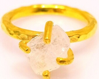 Raw Kunzite Ring, 24k Gold over Sterling Silver, Hammered Band