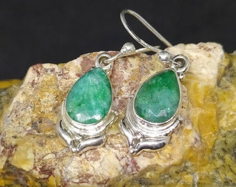 Natural Emerald Sterling Silver Earrings, 24k Gold Vermeil, Dainty Gemstone