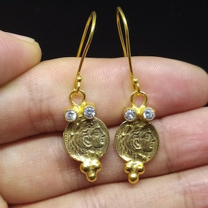 Roman Coin Earrings Silver  925K Sterling Silver  Gold Over Dangle Earrings  Ancient Roman Coin  Earrings Roman Coin Human Signet Earrings