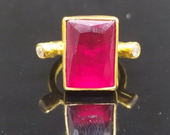 Bague rubis faite main : argent sterling 925 carats, or 24 carats sur