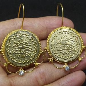 Ottoman Earrings Solid Silver Ottoman Signet Earrings Handmade 24K Gold Over Ancient Coin Earrings islamic Earrings Ottoman Earrings
