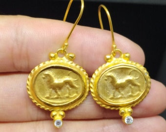 Roman Coin Earrings Silver  925K Sterling Silver  Gold Over Dangle Earrings  Ancient Roman Coin  Earrings Roman Coin Human Signet Earrings