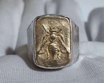 Handmade Bee Silver Ring, Greek Coin Replica