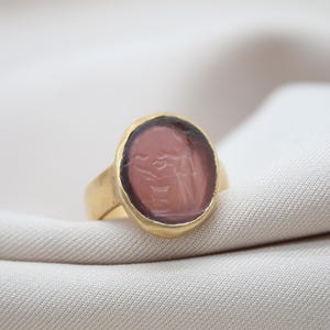Anel de entalhe médico romano feito à mão, anel de vidro de prata esterlina 925, joias de inspiração vintage, presente exclusivo para ele ou ela, presente de dia das mães