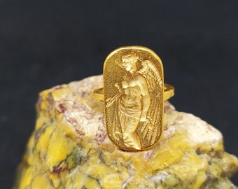 Handgemachter Aphrodite Ring, 925 Sterling Silber vergoldet, griechische Göttin Schmuck