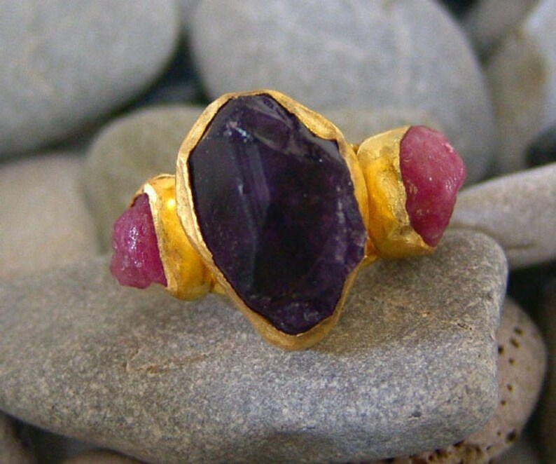 Raw Amethyst Ring Sterling Silver Ruby Ring Adjustable Ring Womens Jewellery Amethyst Jewellery Minimalist Ring Modern Style
